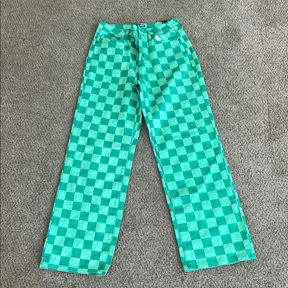 Fashion Nova Green Flare Wide Leg Jeans